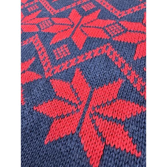 Gap Holiday Snowflake Sweater Mens L Navy Tapestry Red Fair Isle Cotton Nordic - Picture 6 of 11